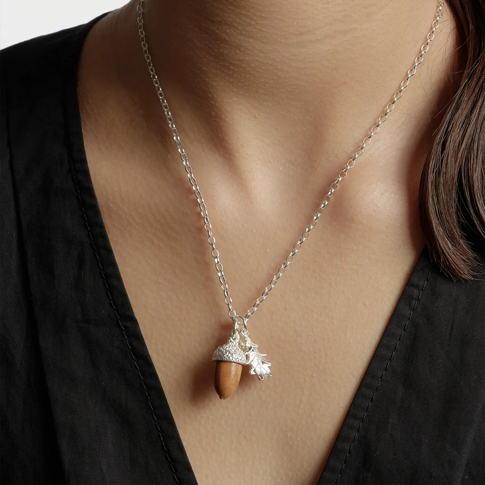 Karen Walker Silver Acorn & Leaf Pendant (Wood)