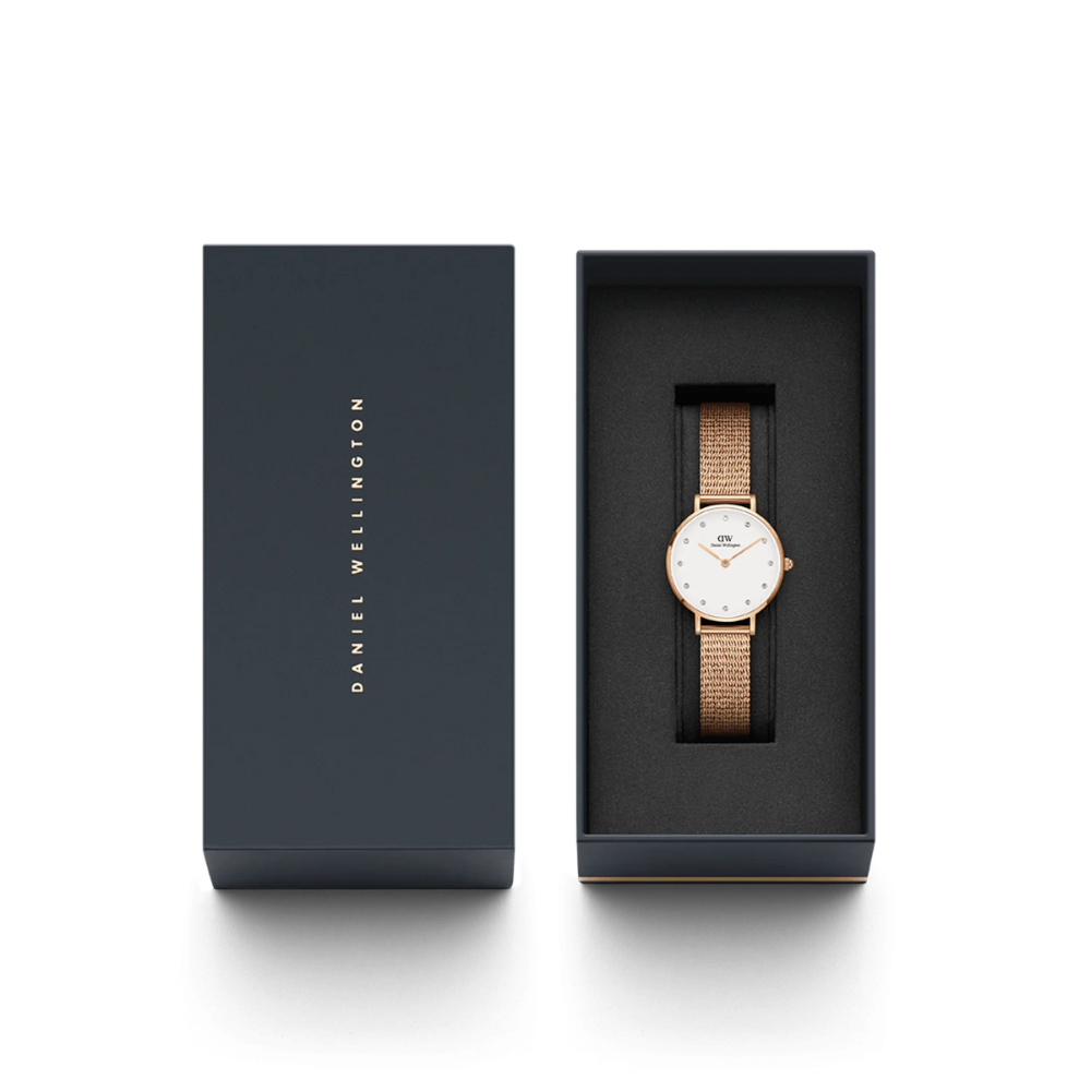 DW Petite Lumine Pressed Melrose Watch in Rose Gold/White 28mm