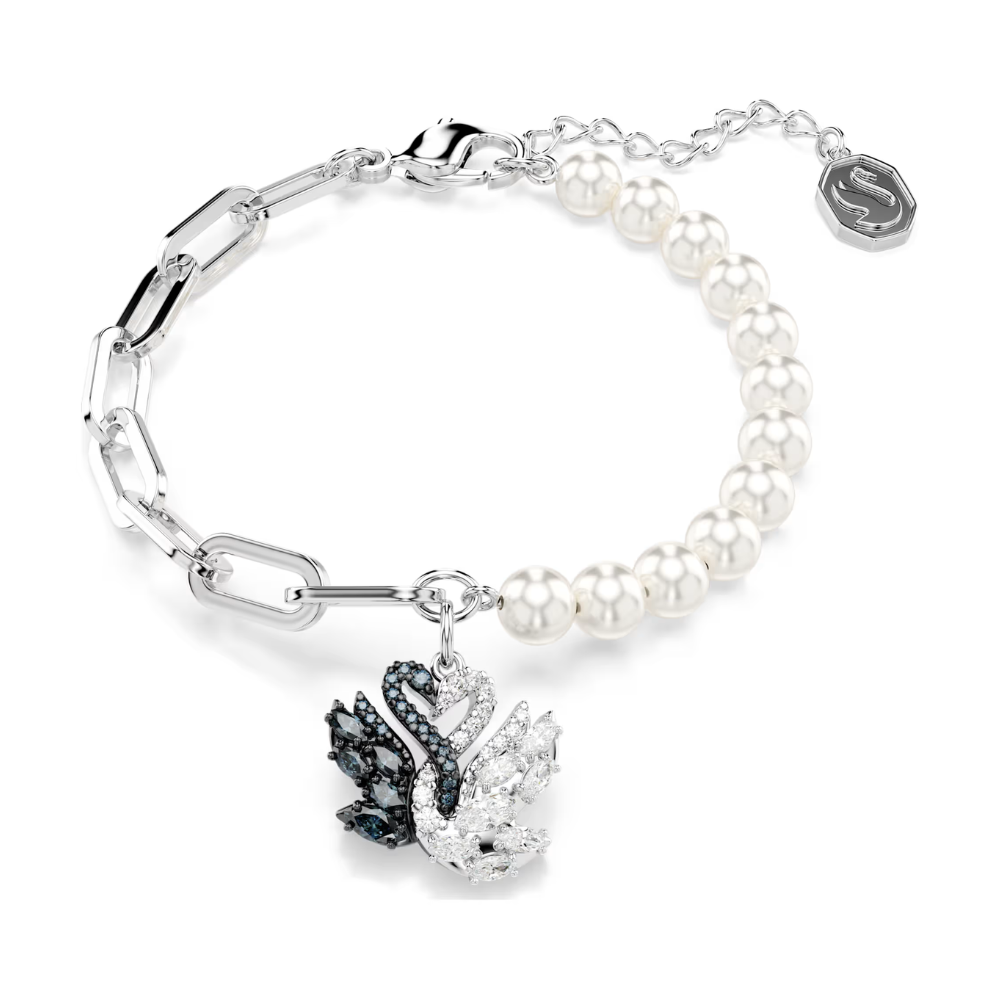 Swarovski Swan Bracelet in Silver Tone/Crystal Pearl