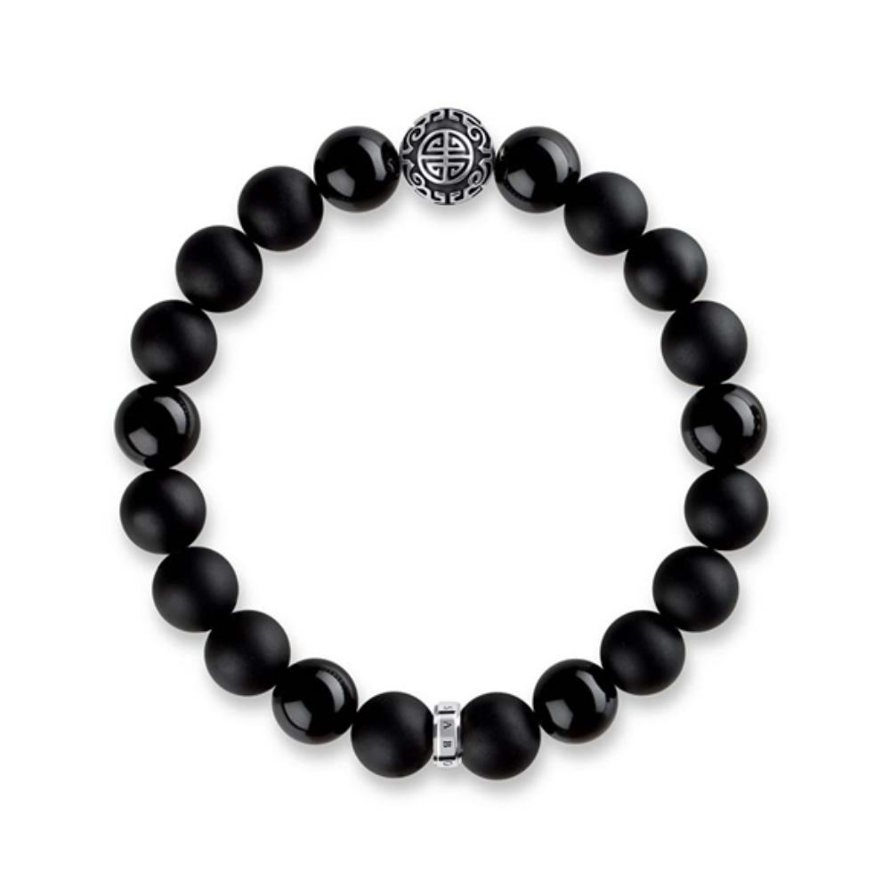 Thomas Sabo Buddha Obsidian Oxidised Bracelet - Silver/Obsidian