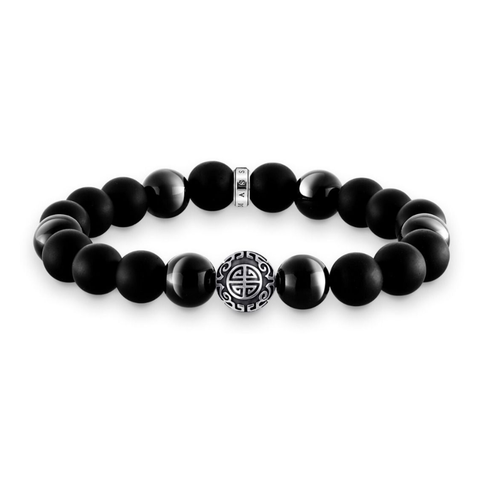 Thomas Sabo Buddha Obsidian Oxidised Bracelet - Silver/Obsidian