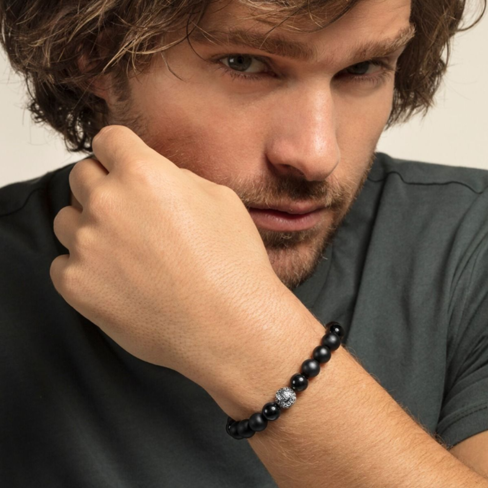 Thomas Sabo Buddha Obsidian Oxidised Bracelet - Silver/Obsidian