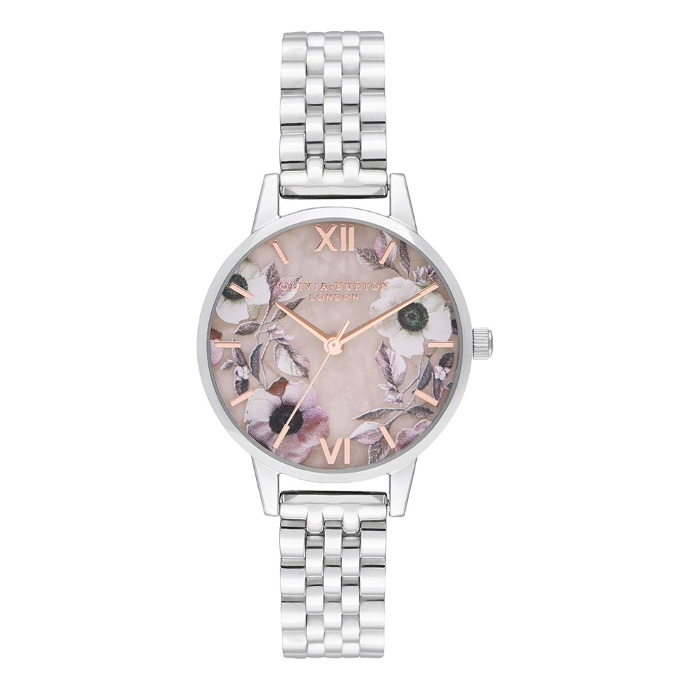 Olivia Burton Semi Precious Rose Quartz & Silver Watch