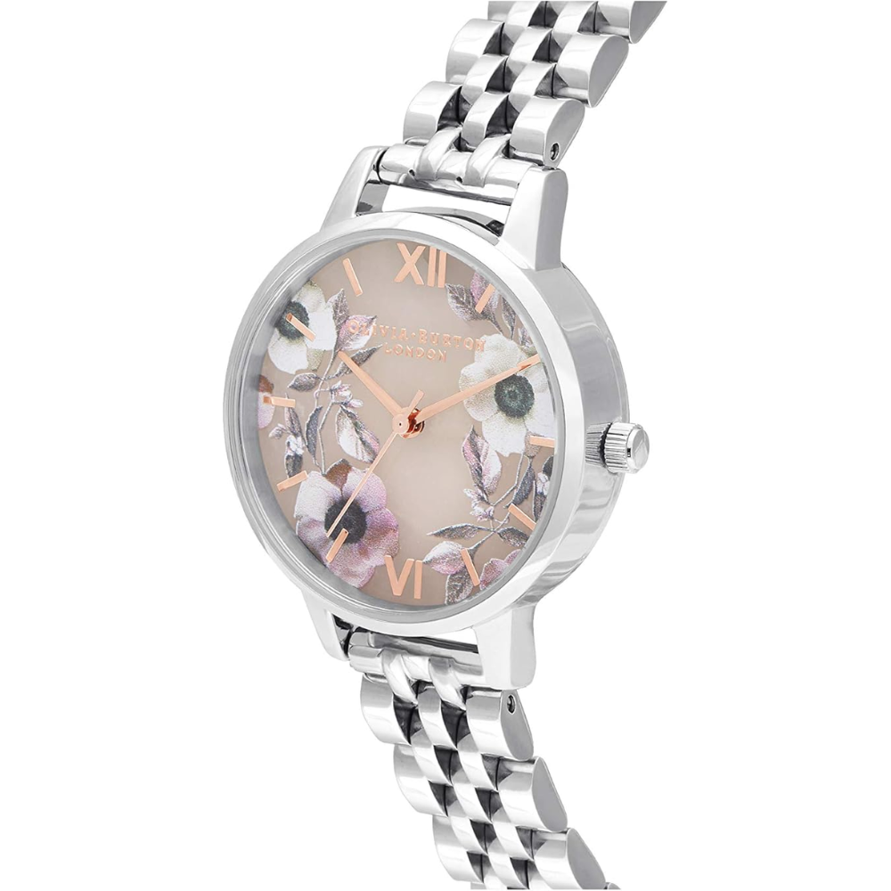 Olivia Burton Semi Precious Rose Quartz & Silver Watch