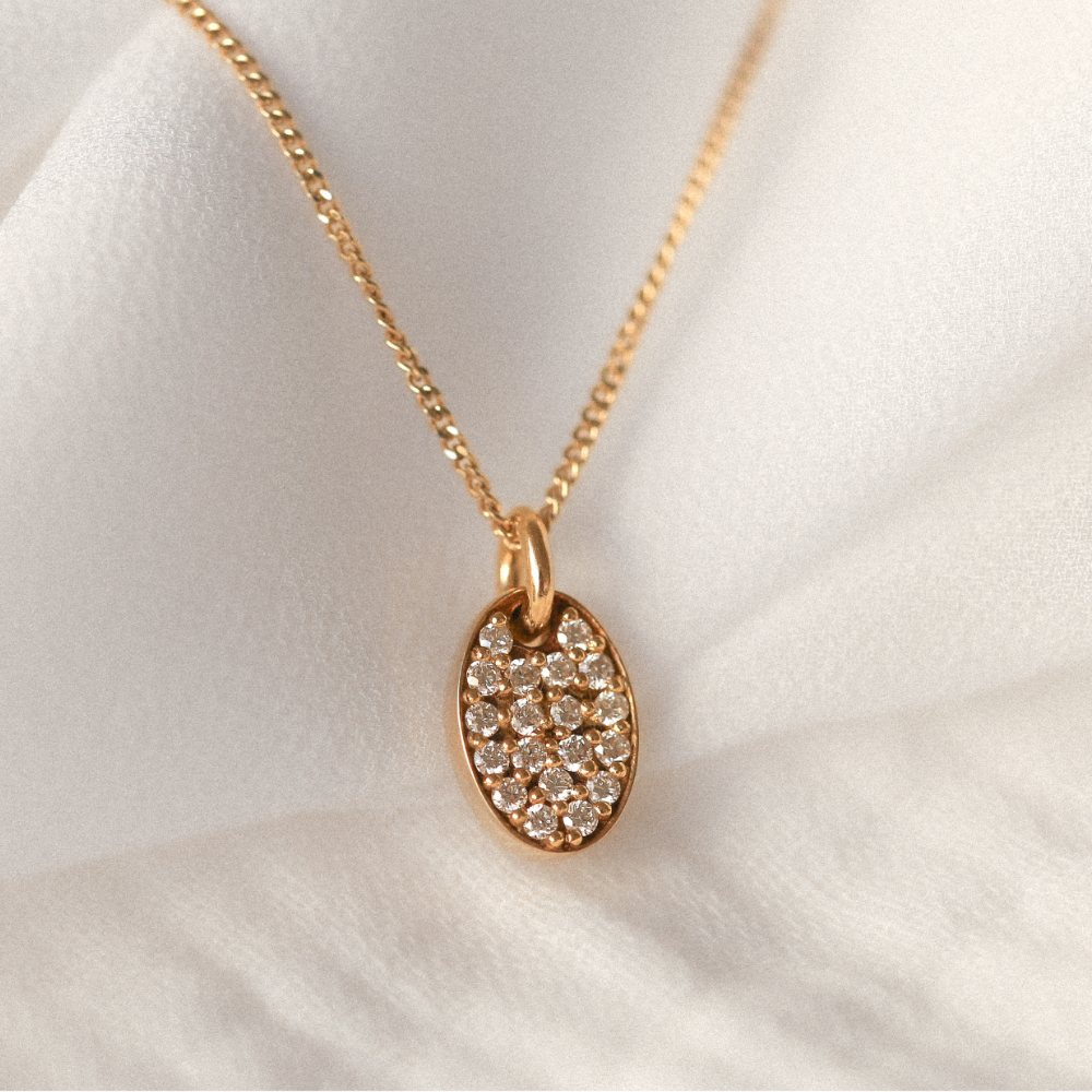 18ct Gold Oval Diamond Disc Pendant