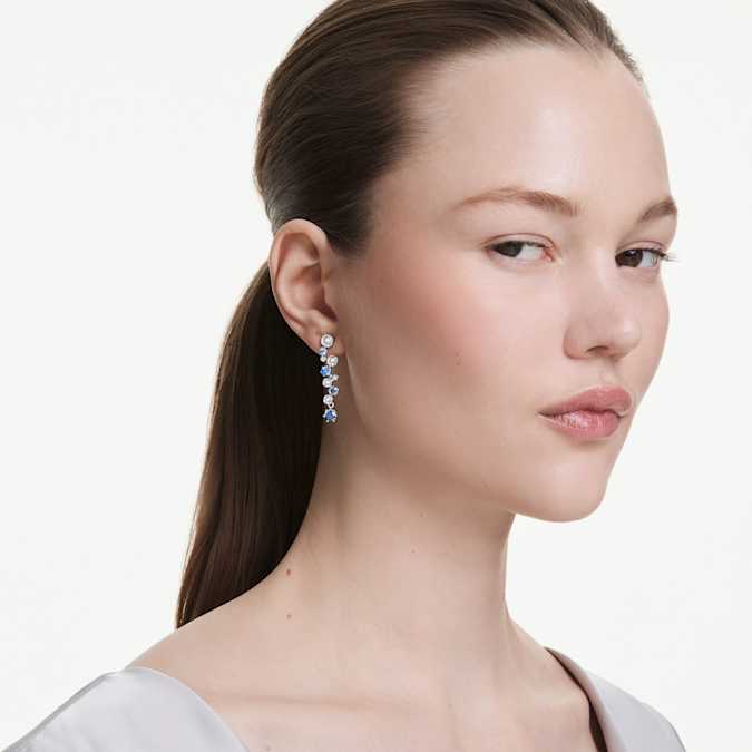 Swarovski Constella Drop Earrings in Silver Tone/Blue