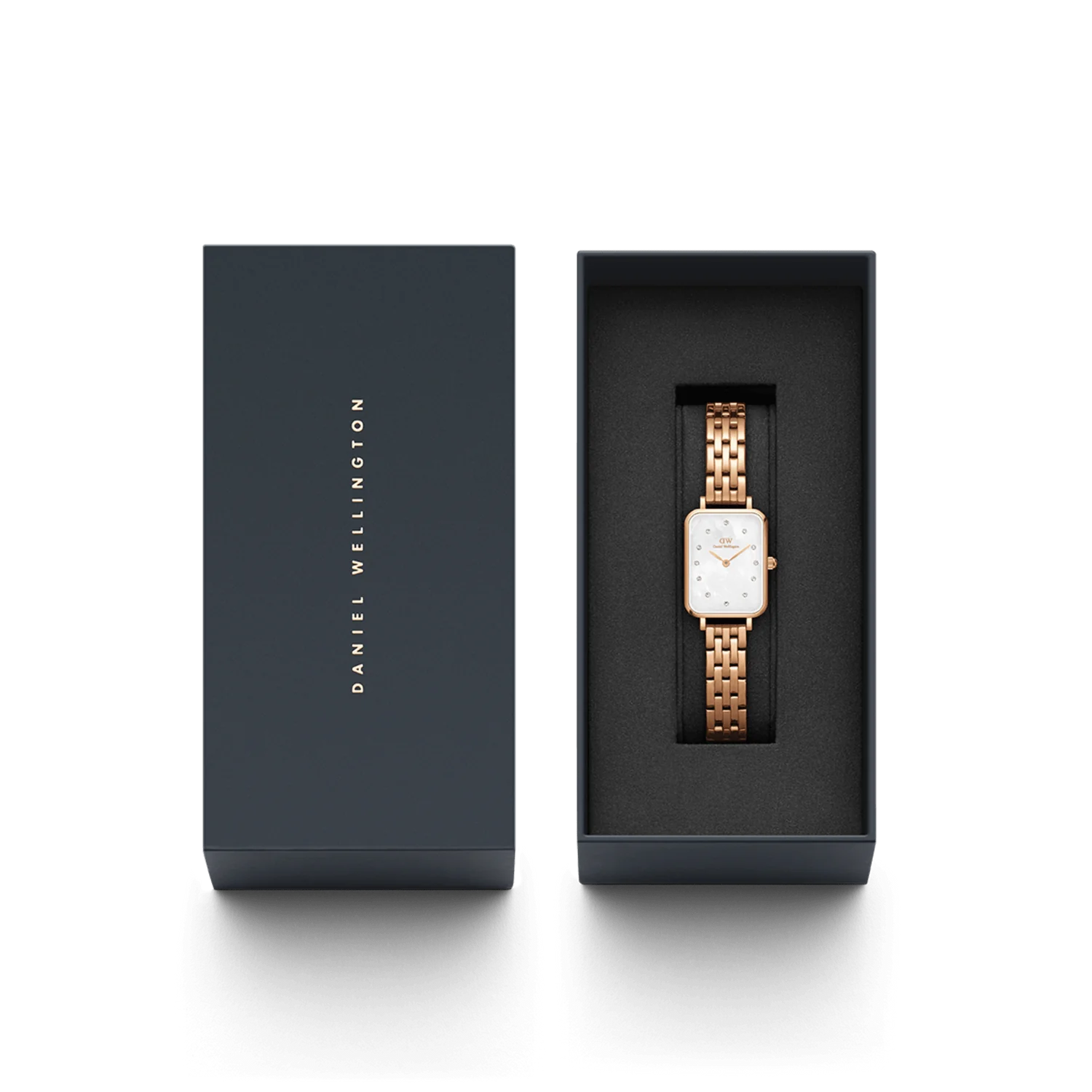 DW Quadro Lumine 5-Link Melrose Watch in Rose Gold/MOP - 20x26mm