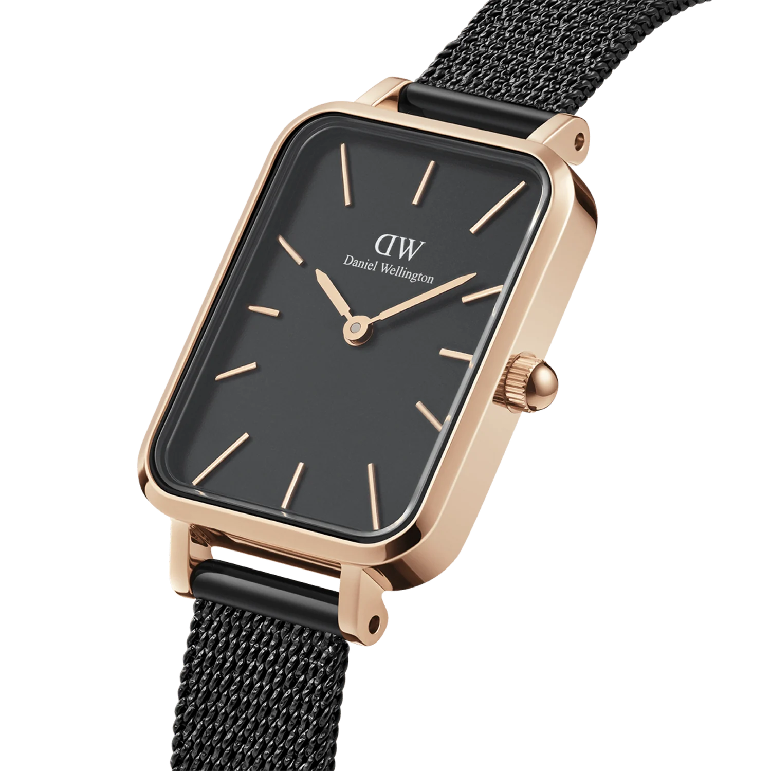 DW Quadro Pressed Ashfield Watch in Rose Gold/Black - 20x26mm