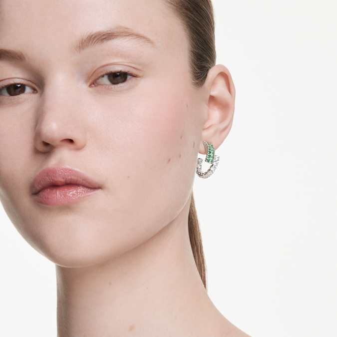 Swarovski Matrix Hoop Earrings in Silver Tone/Green