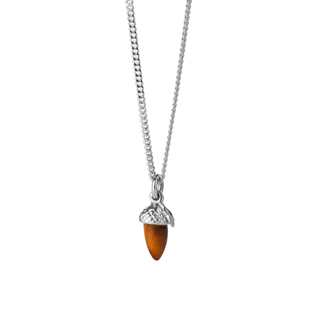 Karen Walker Silver Micro Acorn and Leaf Necklace with Tigers Eye