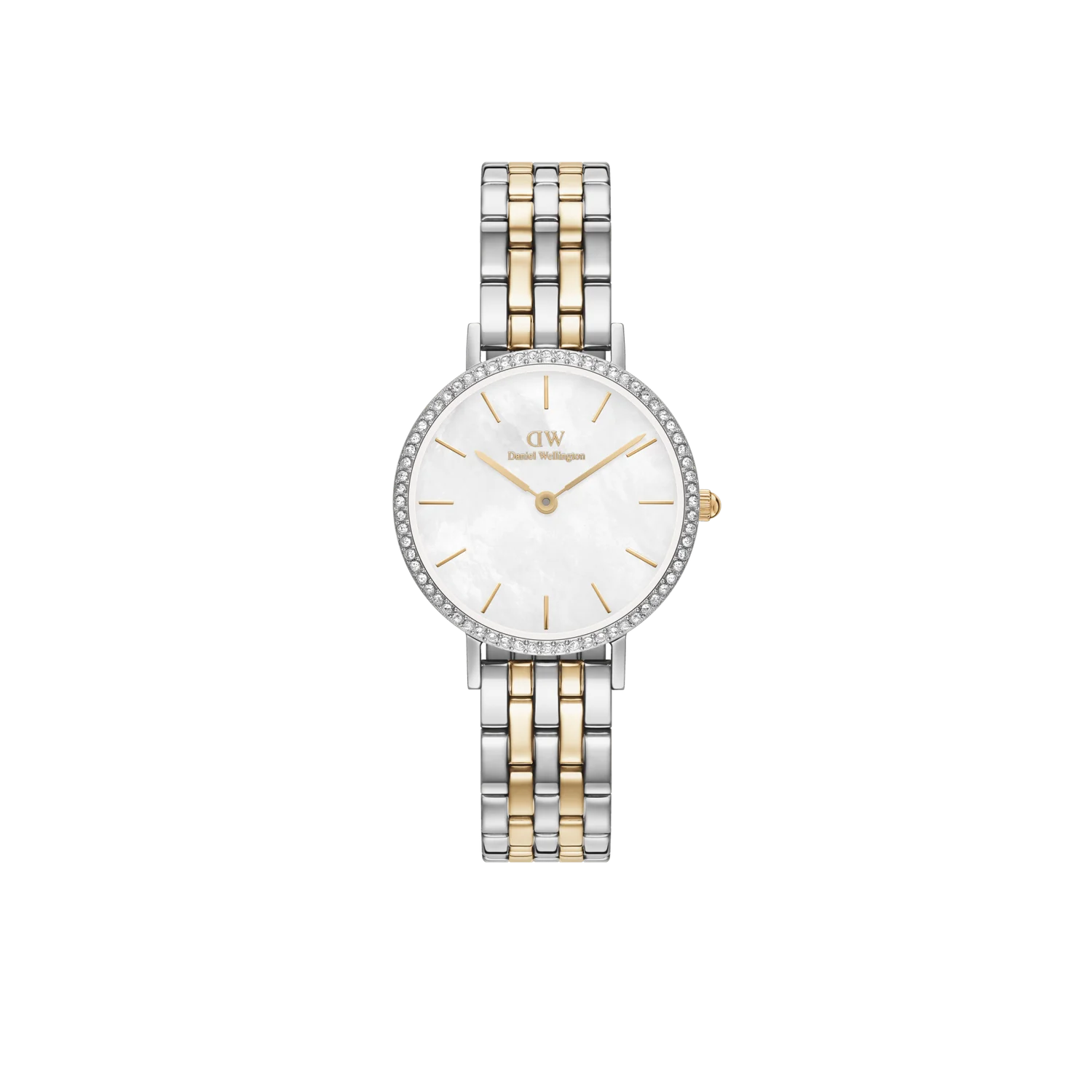 DW Petite Lumine Bezel 5-Link Watch in Two Tone/Mother of Pearl - 28mm