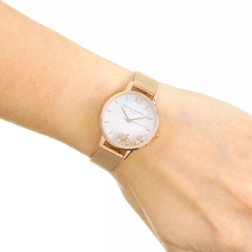 Olivia Burton Busy Bees Rose Gold Mesh Watch