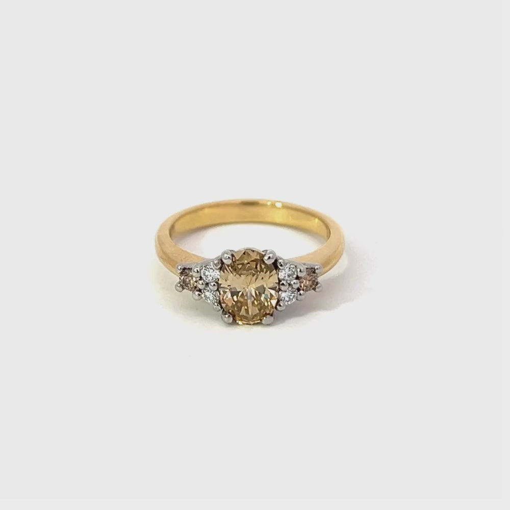 Champagne & White Diamond Seven Stone Ring in Gold & Platinum