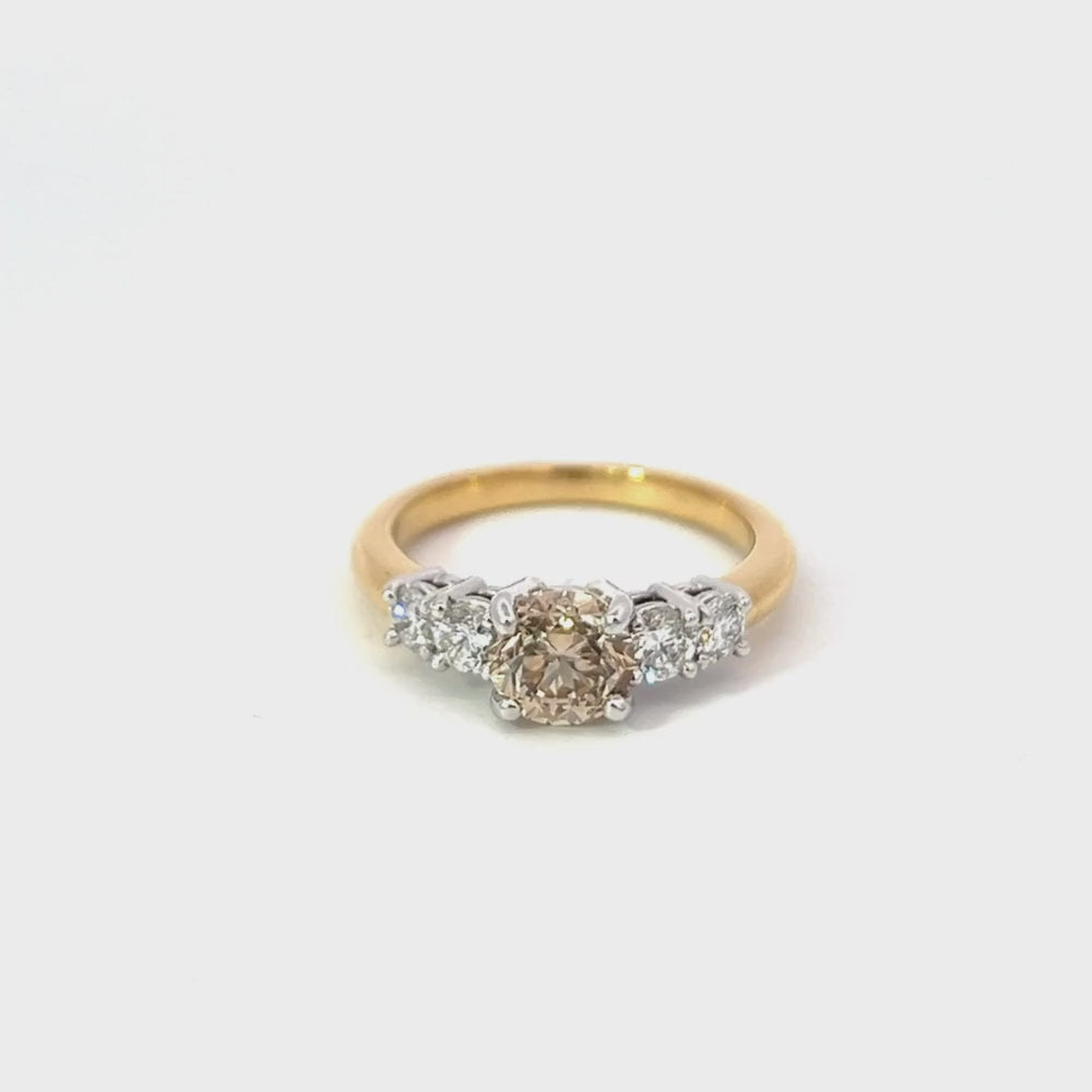 Champagne & White Diamond Five Stone Ring in Gold