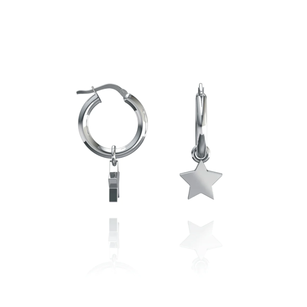 Forever Wild Sterling Silver Celestial Star Hoops