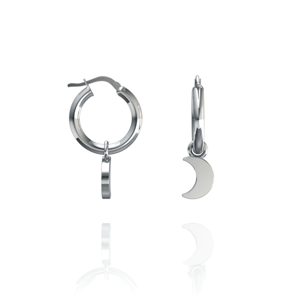 Forever Wild Sterling Silver Celestial Moon Hoops