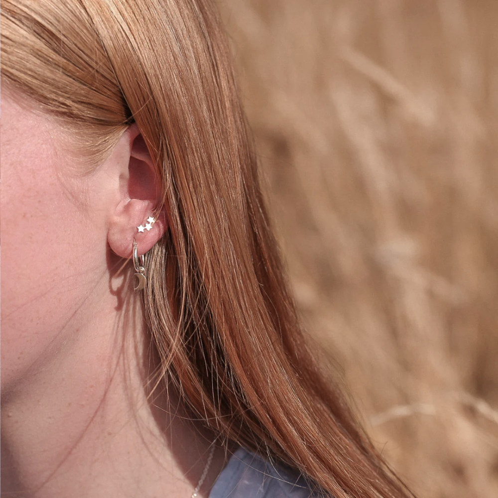 Forever Wild Sterling Silver Celestial Moon Hoops