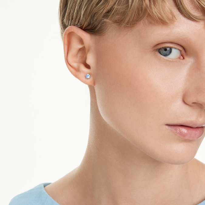 Swarovski Stilla Attract Stud Earrings in Silver-Tone/Blue